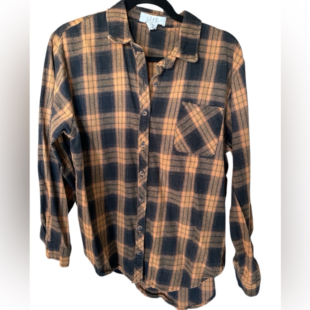 L.I.F.E (Love is for Eternity) Women's Plaid B Shirt - Rust and Black